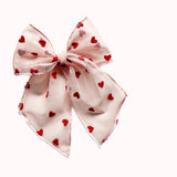 Pink Sheer Flocked Heart Elle Bow