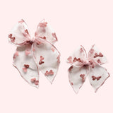 Mauve Sheer Flocked Bows Elle Bow