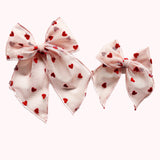 Pink Sheer Flocked Heart Elle Bow