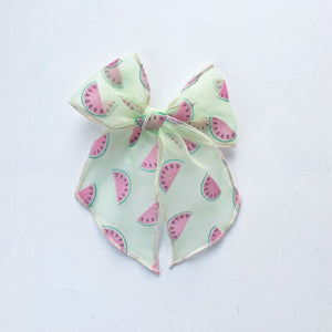 Mint Watermelon Flocked Elle Bow