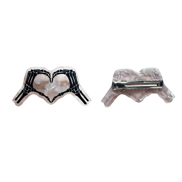 Skeleton Heart Hands Hair Clip