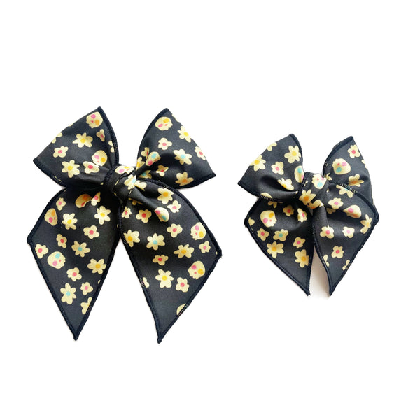 Bright Skulls on Black Elle Bow