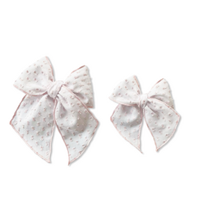 Vintage White Textured Pink Dotted Elle Bow