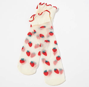 STRAWBERRY NYLON RUFFLE SOCKS